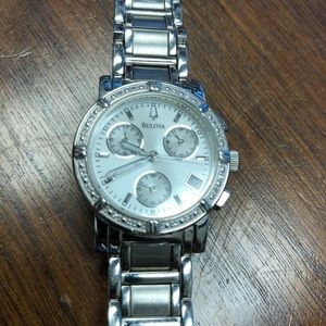 Bulova Silver Watch, Diamond Accent Bezel